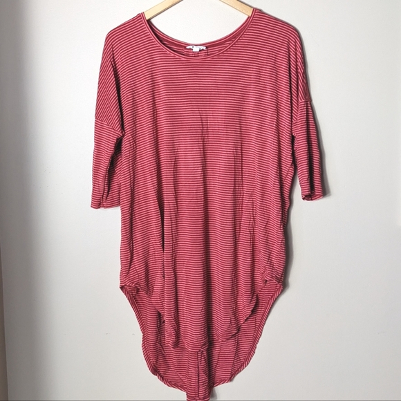 Anthropologie Tops - Anthropologie Floreat pink and red stripe 3/4 sleeve tunic top size small